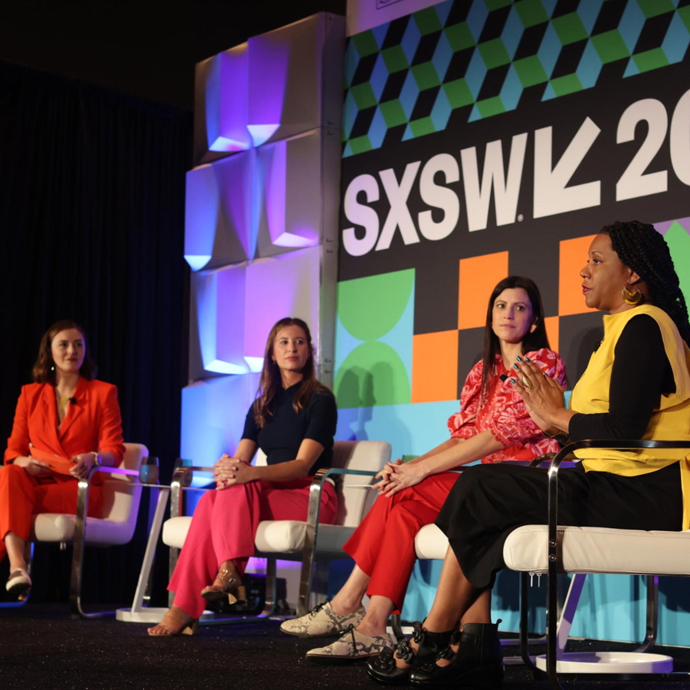 Four women in a panel discussion about digital-native youth at SXSW.