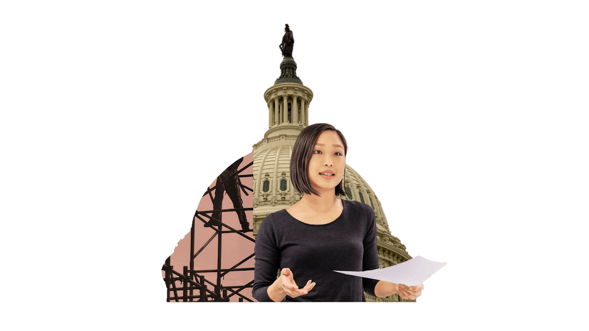 Collage in the shape of the capitol building with advocacy-related images.