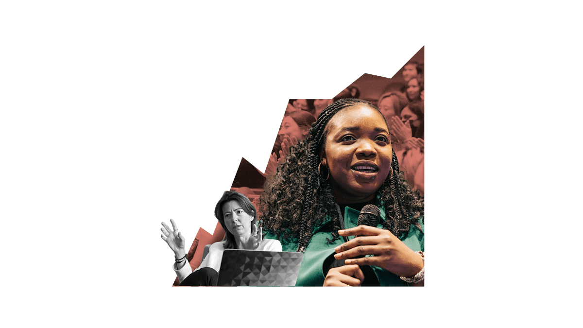 Collage in the shape of a line graph with investment-related images.