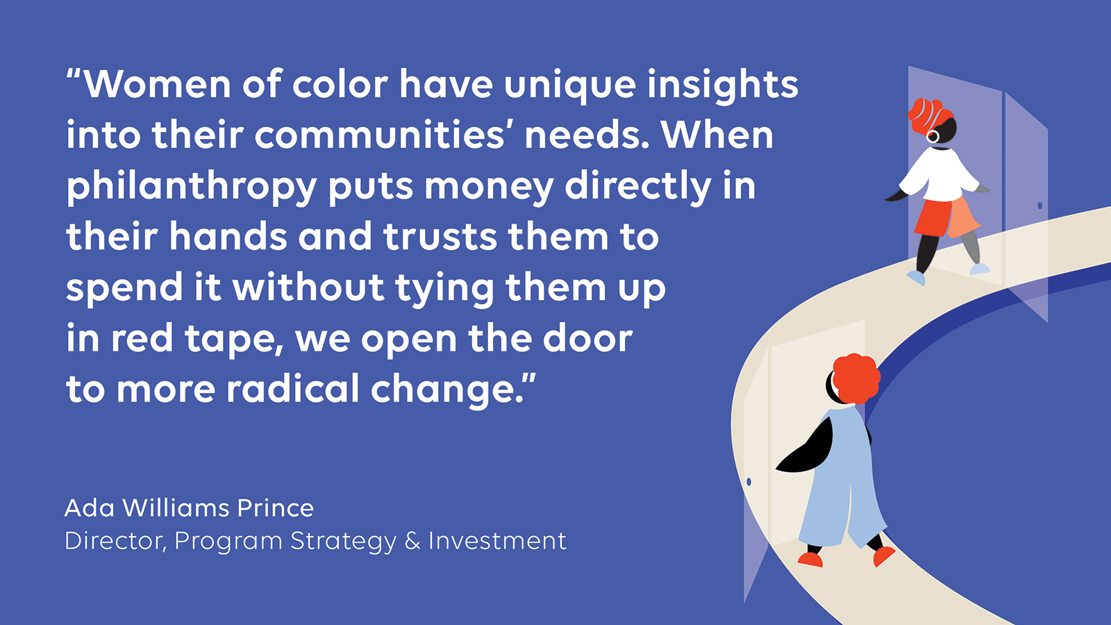 Quote card from Ada Williams Prince on philanthropy investing in Women of Color