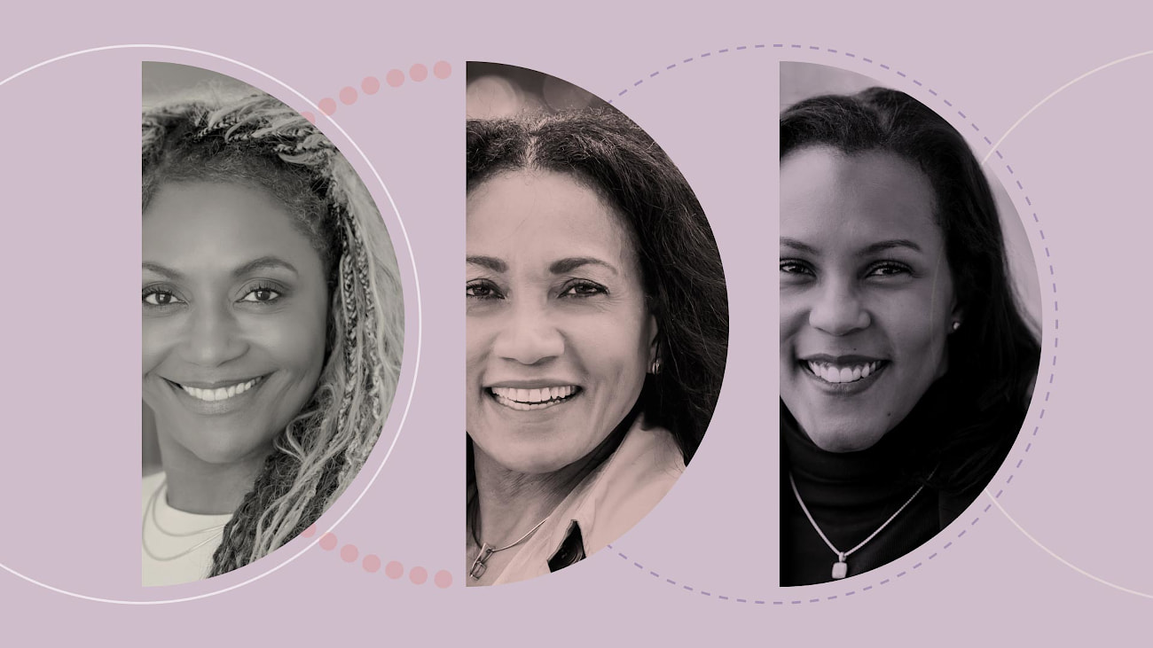A graphic with portraits of Promise Phelon, Miriam Rivera, and Erin Harkless Moore