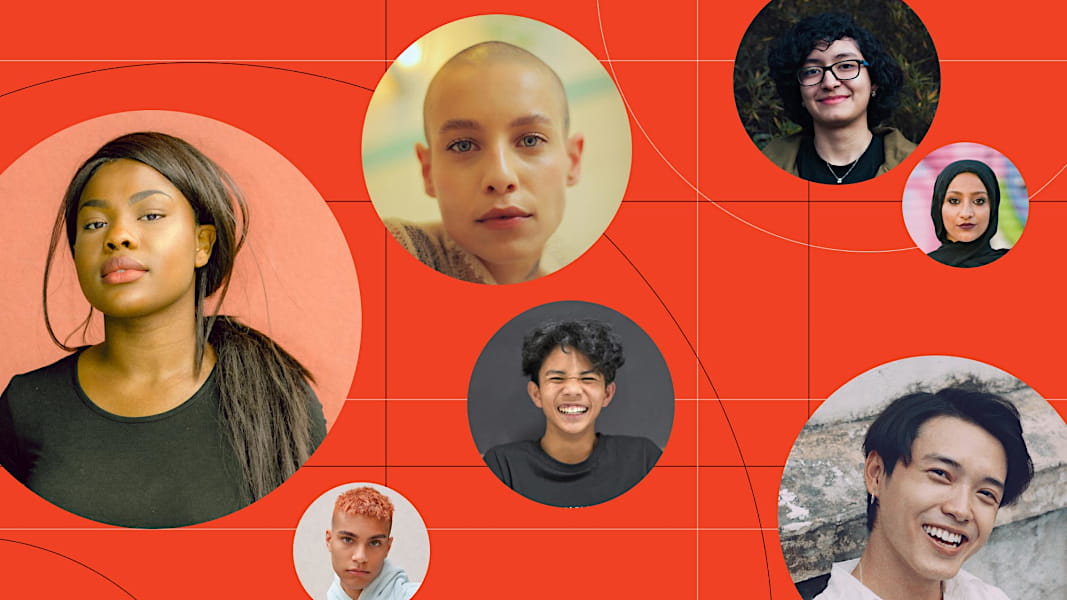 Portraits of young people representing a diverse variety of races and gender identities.