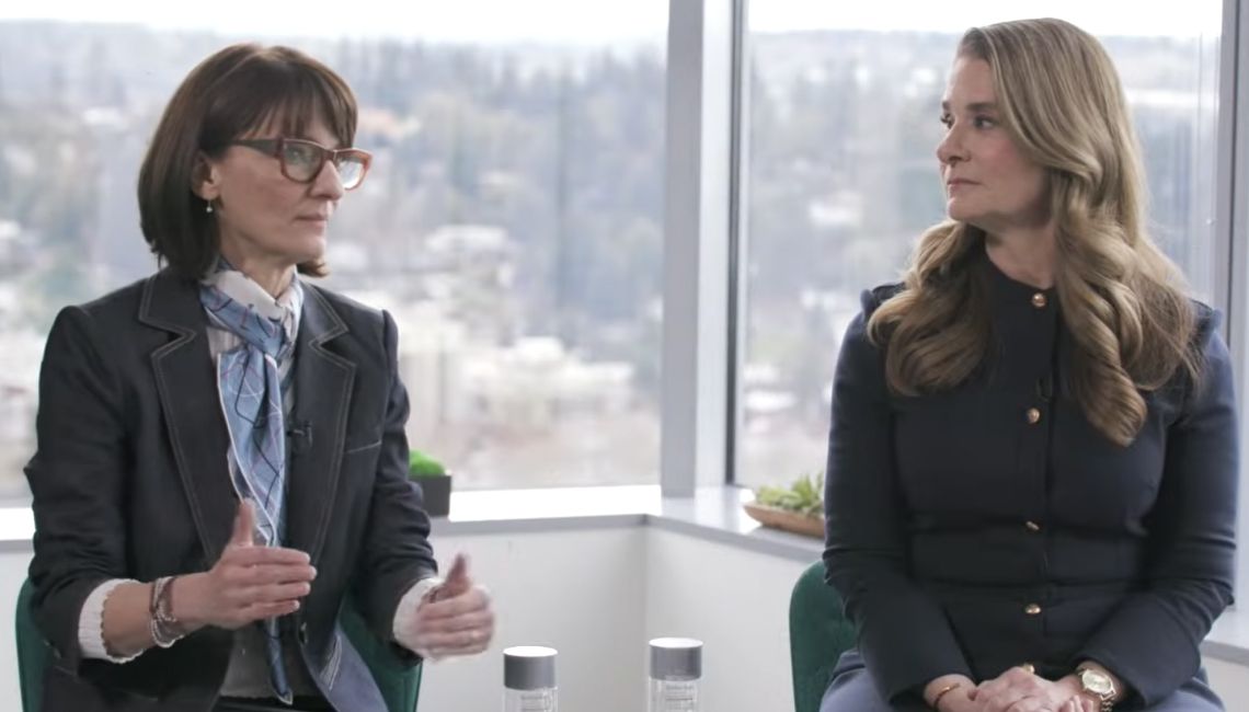 Two women, Melinda French Gates and Regina Dugan, discussing the health gap holding women back at work.