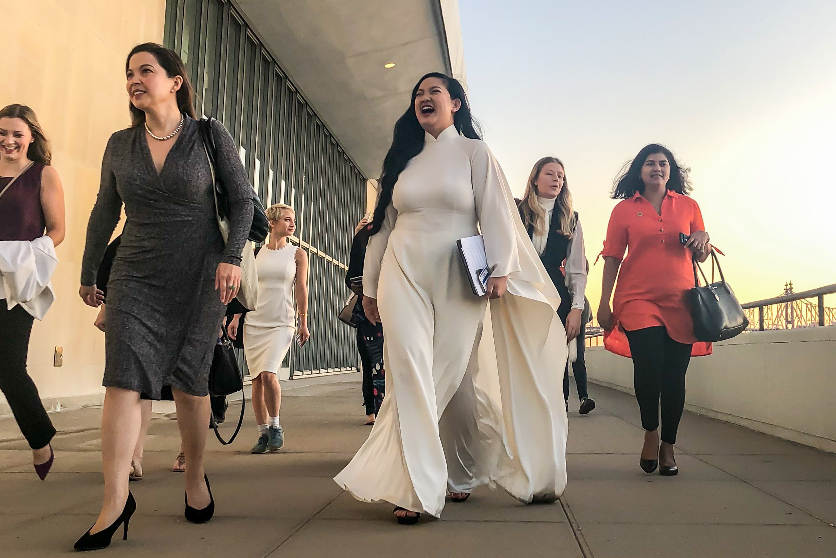 Amanda Nguyen, Founder of Rise walking from a United Nations Townhall