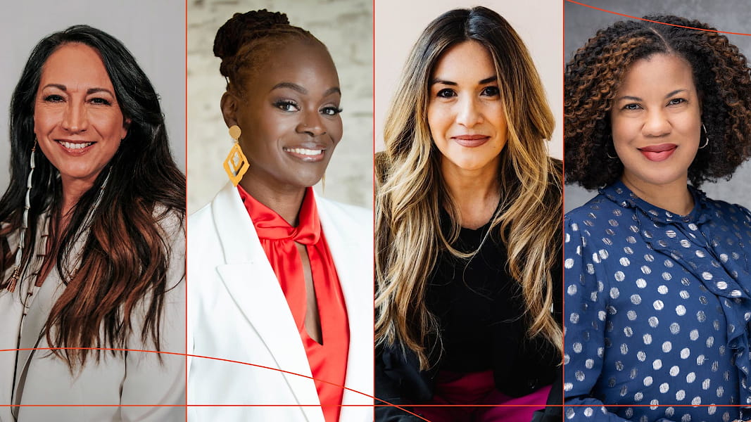 Professional portraits of four women of color founders working with Pivotal Ventures.