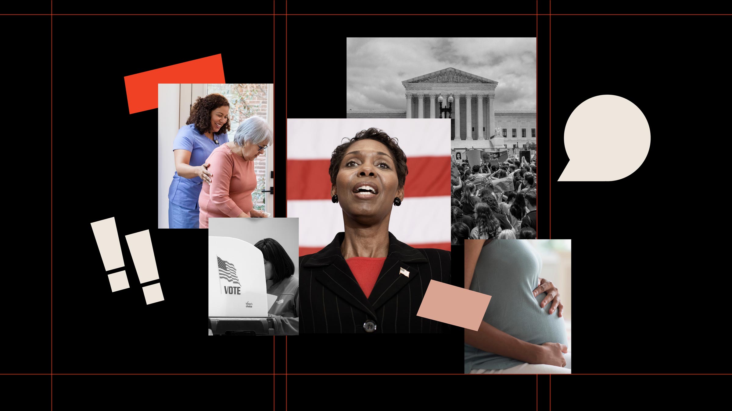 A collage of women in situations related to political participation.