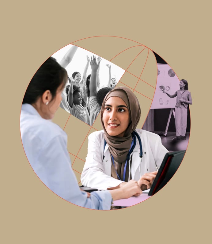 Collage with a woman doctor in a hijab