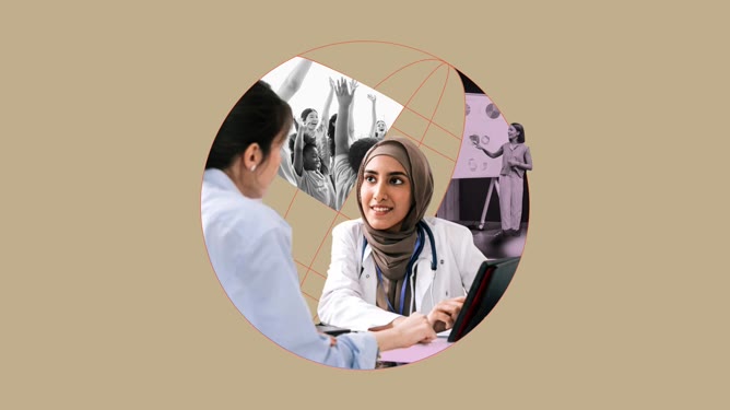 Collage with a woman doctor in a hijab