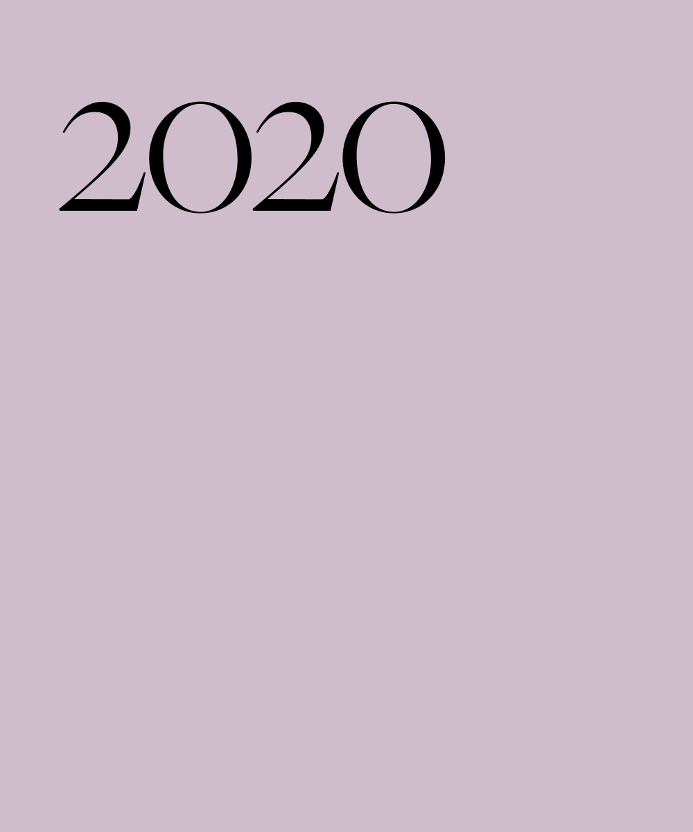 Black text on a purple background, 2020