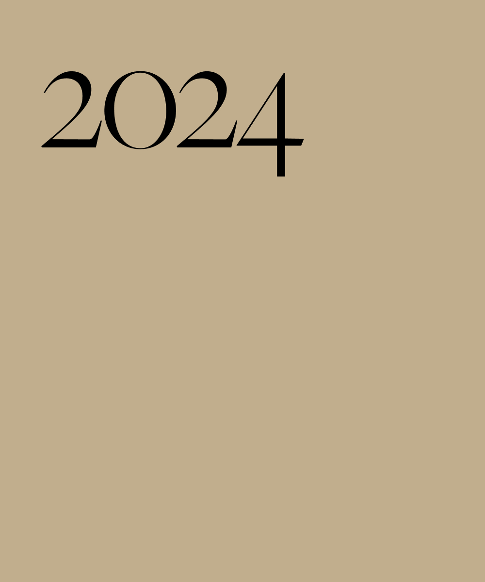 Black text on a gold background, 2024