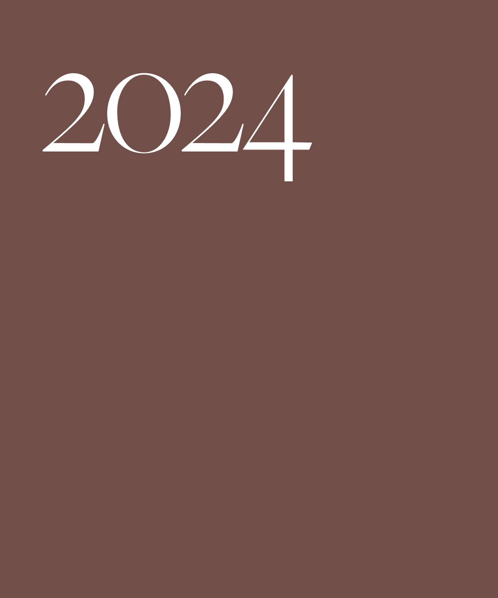 White text on a brown background, 2024