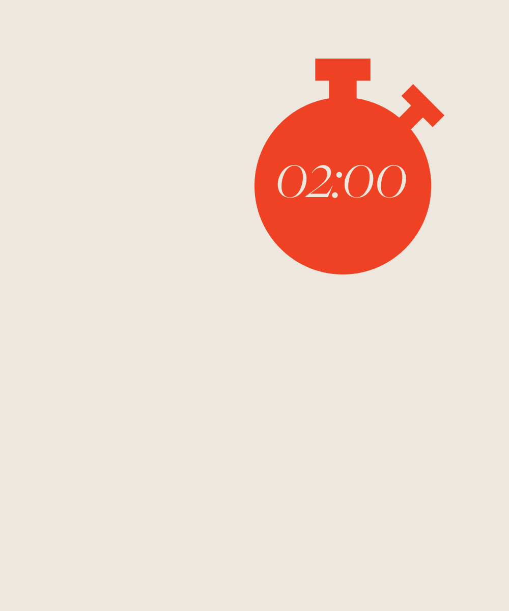 A stopwatch displaying “2:00.”