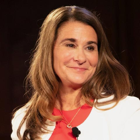 Melinda French Gates smiles as she is being interviewed.